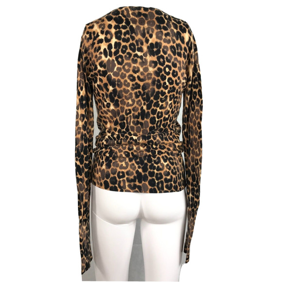 Express Sweater Womens Sz SP Petite Brown Leopard Cotton V Neck Pullover Top - Picture 8 of 9